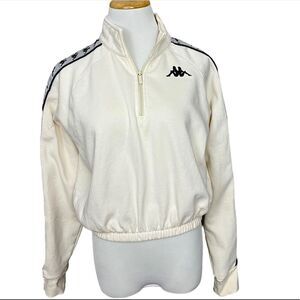 Kappa Cream Cropped Quarter Zip Logo Tape Pullover S